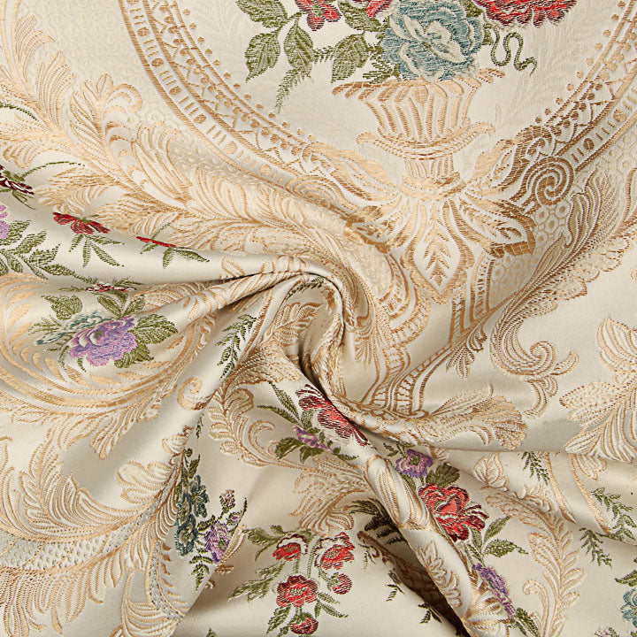 Jacquard-Brokat mit Damastmuster, Blumenmotiv, Beige und Gold - Ribes y Casals