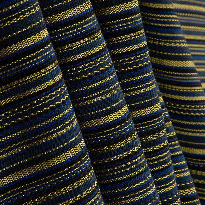 Brokat mit Streifen im Alpujarra-Stil in Blau, Schwarz und Senfgelb - Ribes y Casals