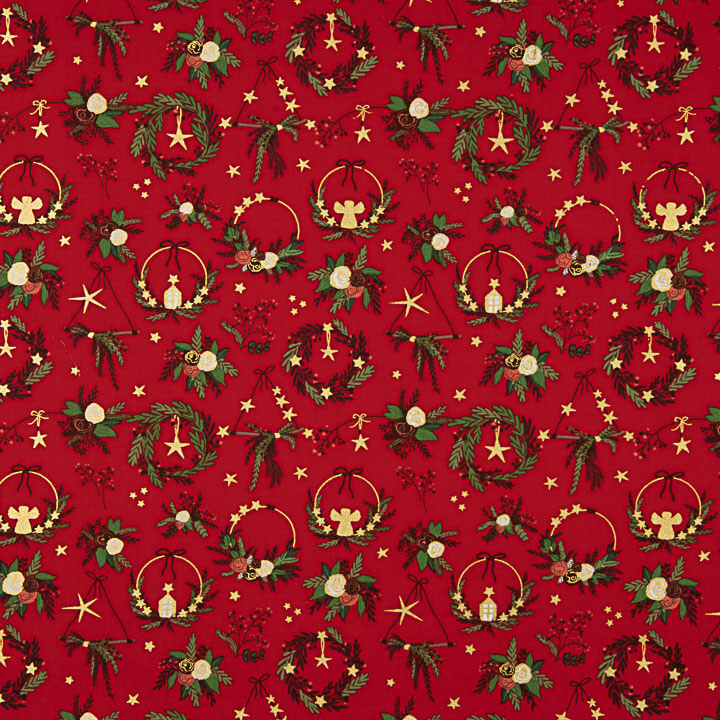 Popeline Weihnachten Kränze Rot - Ribes y Casals