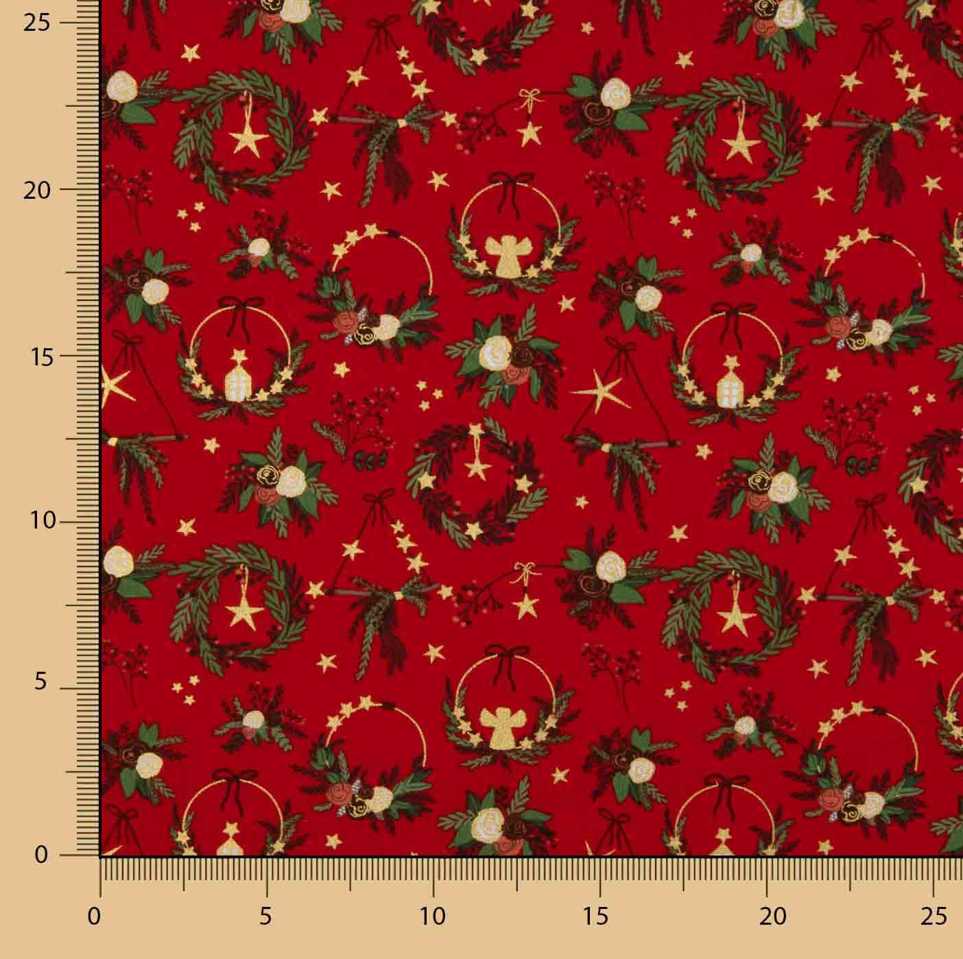 Popeline Weihnachten Kränze Rot - Ribes y Casals