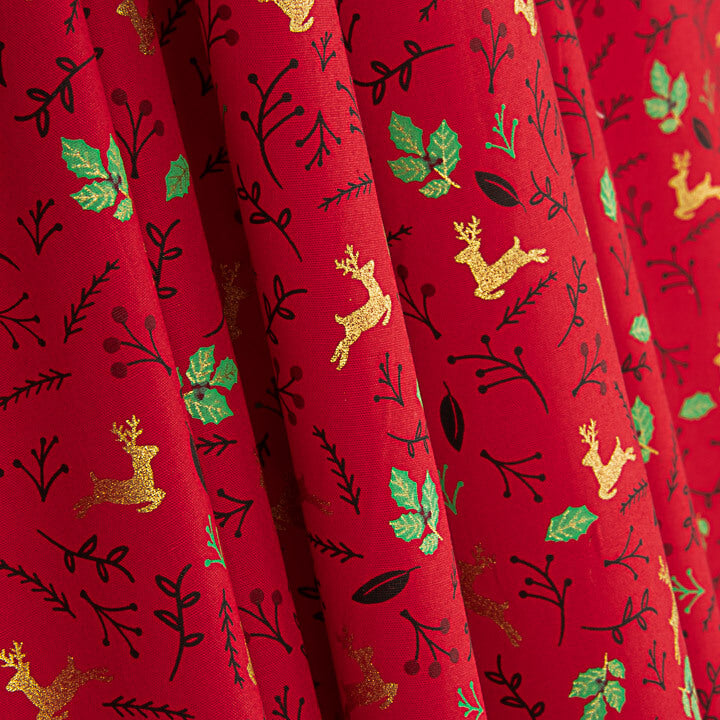 Popeline Weihnachten: Rentiere und rote Stechpalme - Ribes y Casals