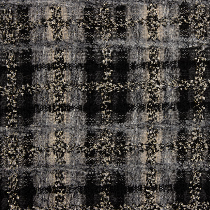Grau-schwarzer Mosaik-Tweed aus Wolle mit Gold-Lurex - Ribes y Casals