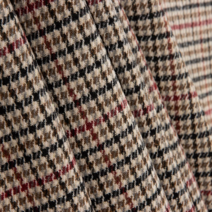 Loden aus Wolle mit Hahnentritt in Beige, Schwarz und Rot - Ribes y Casals