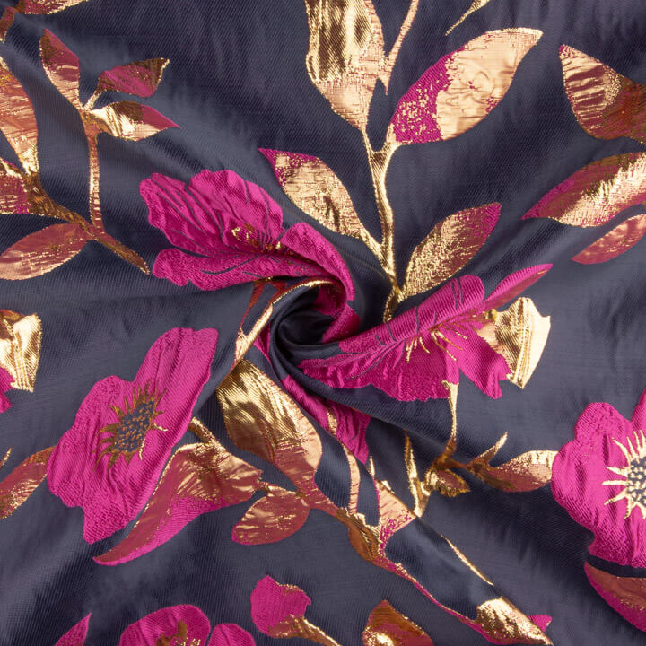 Fantasie-Brokat in Blau, Fuchsia und Gold - Ribes y Casals