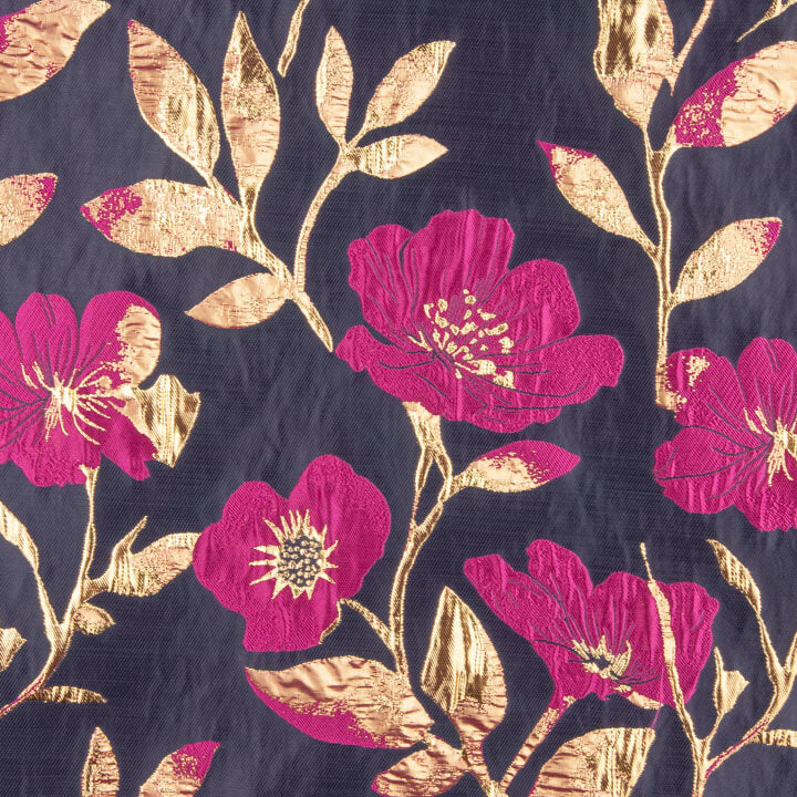 Fantasie-Brokat in Blau, Fuchsia und Gold - Ribes y Casals