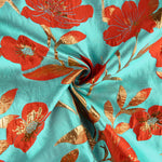 Fantasie-Brokat in Magnolie, Türkis, Rot und Gold - Ribes y Casals