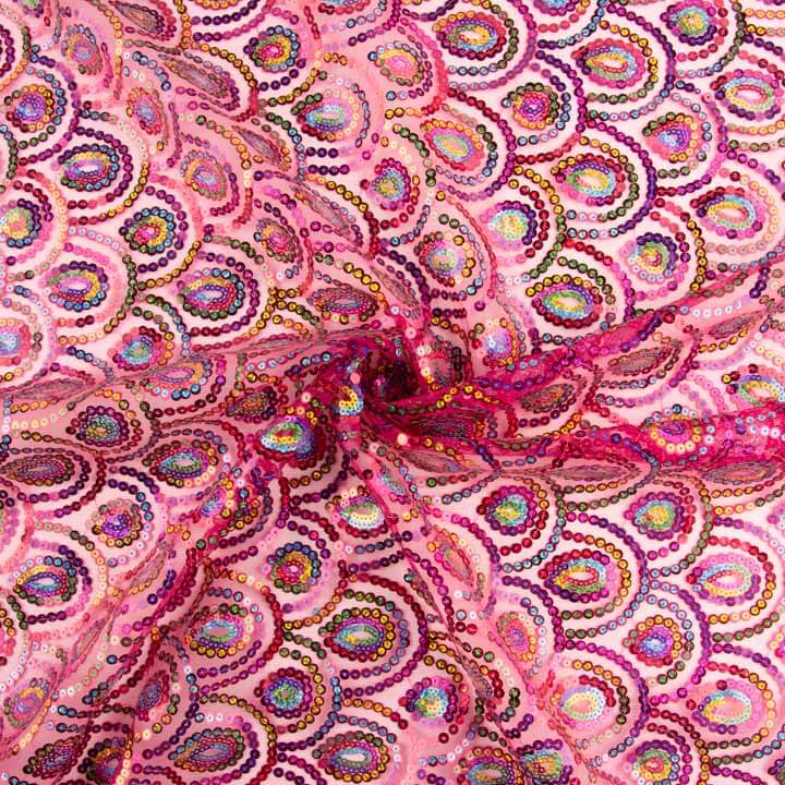 Stretch-Tüll „Fucsia Fantasía“ mit Prisma-Pailletten - Ribes y Casals