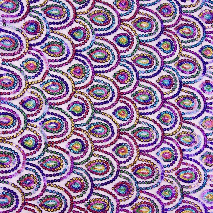 Elastischer, violetter Stretch-Tüll mit Prisma-Pailletten - Ribes y Casals