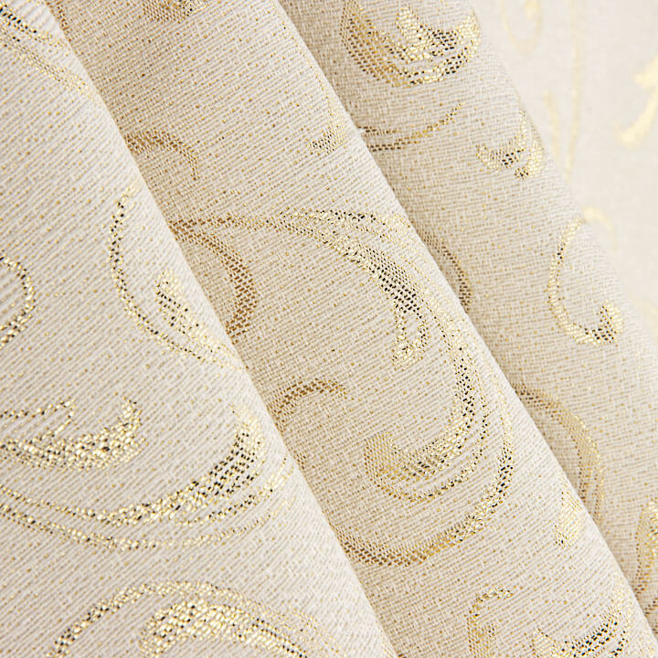 Jacquard-Canvas mit Gold-Lurex und ornamentalen Zweigen - Ribes y Casals