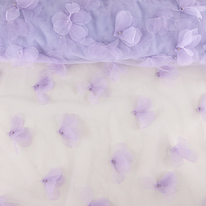 Lila Tüll mit 3D-Blumenmuster und Perlen - Ribes y Casals