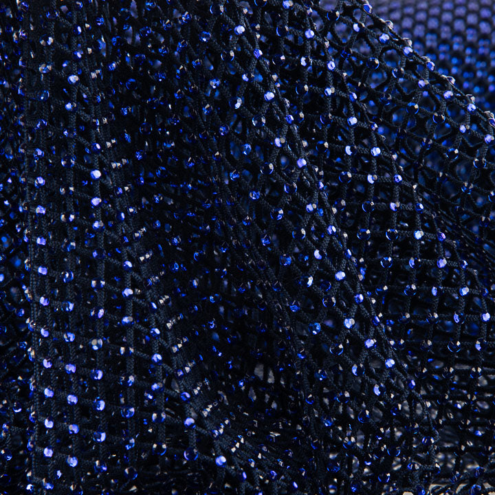 Marineblauer Netzstoff mit glänzenden blauen Strasssteinen - Ribes y Casals