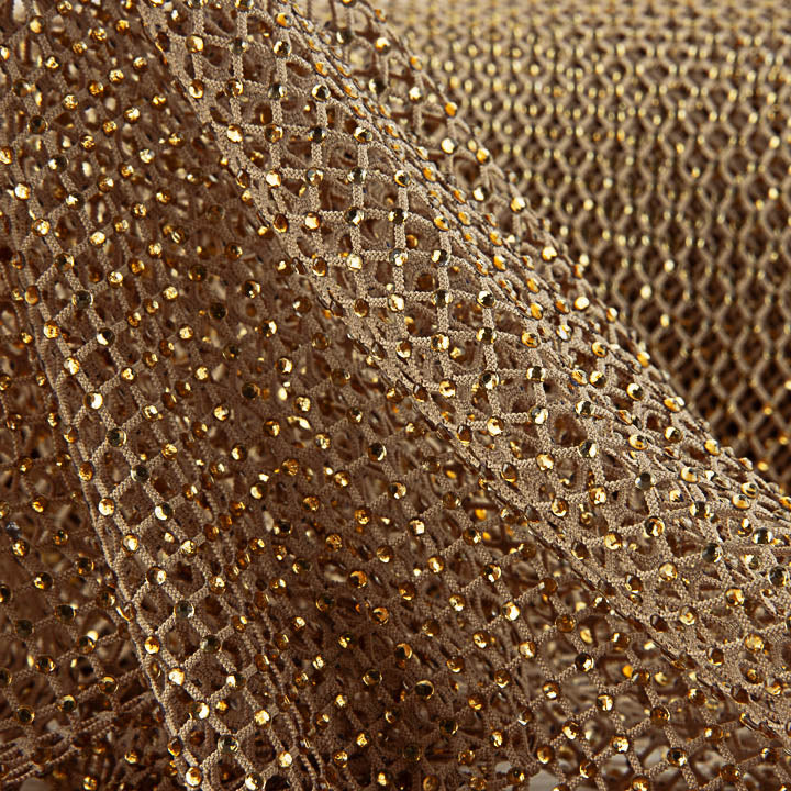 Camel-Netzstoff mit goldenen Strasssteinen aus Gold - Ribes y Casals