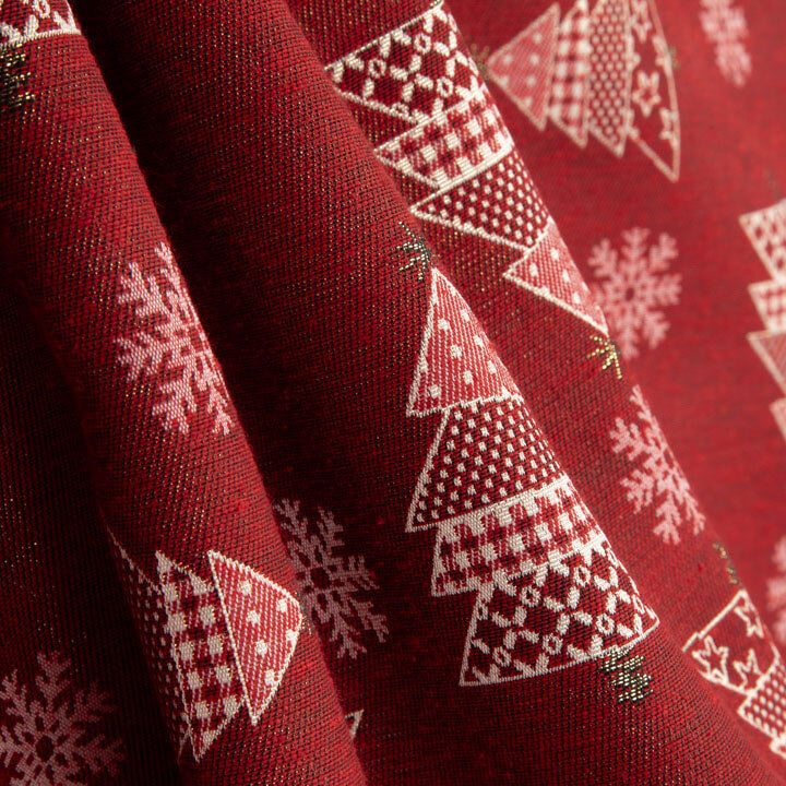 Canvas-Stoff „Weihnachten – Tannenbäume in Rot mit Lurex“ - Ribes y Casals