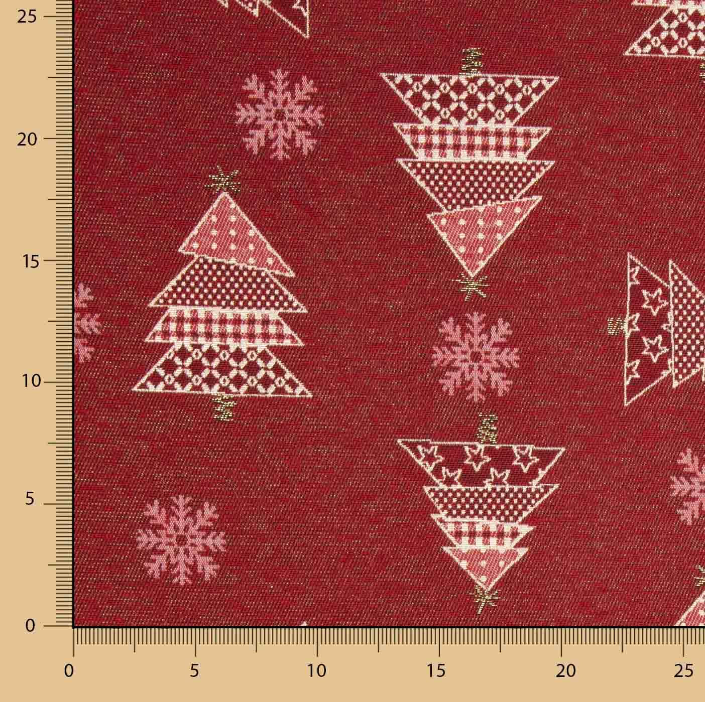 Canvas-Stoff „Weihnachten – Tannenbäume in Rot mit Lurex“ - Ribes y Casals