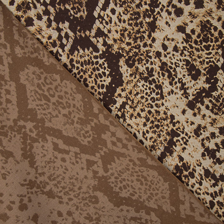 Beidseitig bedruckter Viskosestoff mit braunem Schlangenmuster-Animalprint - Ribes y Casals
