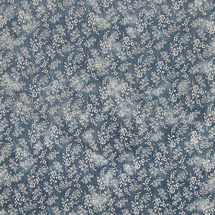 Cordstoff mit Vintage-Blumenmuster in Blau - Ribes y Casals