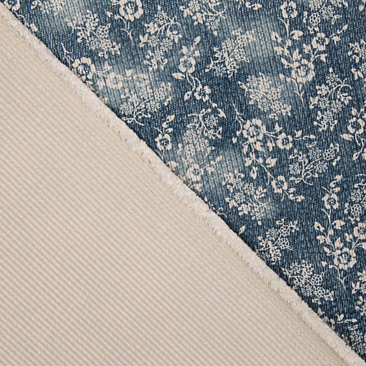 Cordstoff mit Vintage-Blumenmuster in Blau - Ribes y Casals