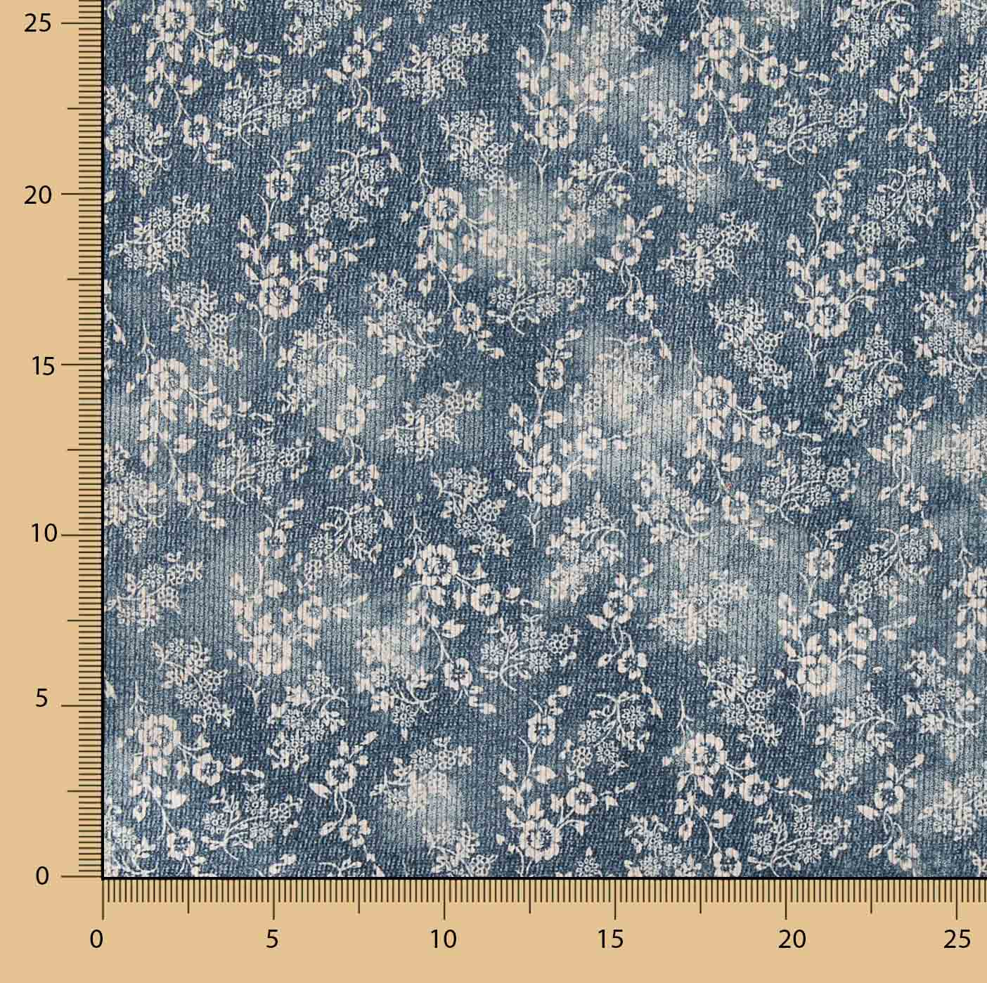 Cordstoff mit Vintage-Blumenmuster in Blau - Ribes y Casals