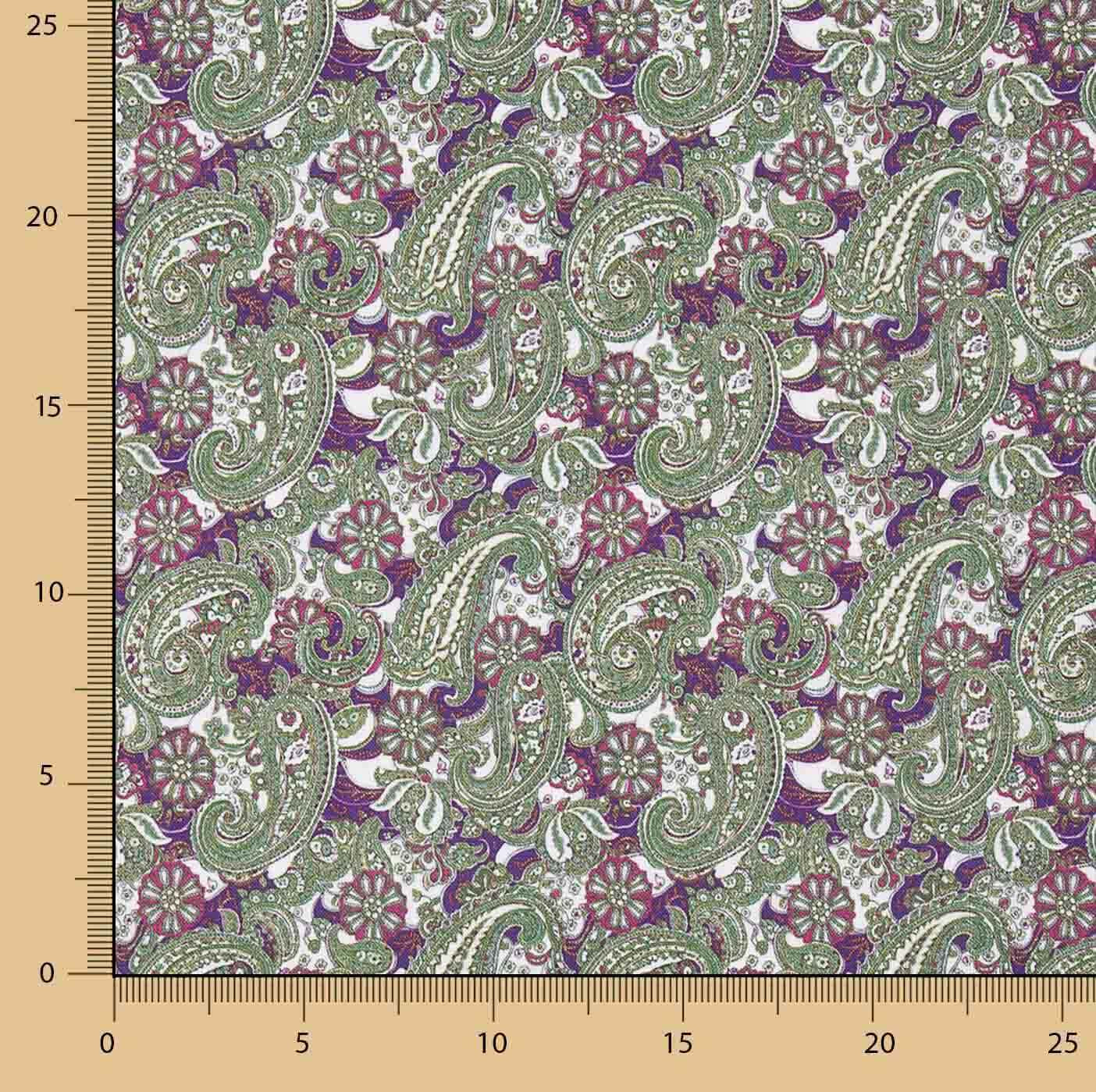 Bedruckte Popeline mit Paisleymuster in Grün und Malve - Ribes y Casals
