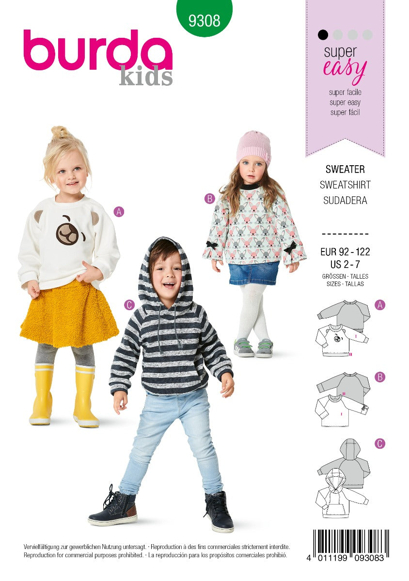 Schnittmuster Burda 9308 Sweatshirt - Ribes y Casals