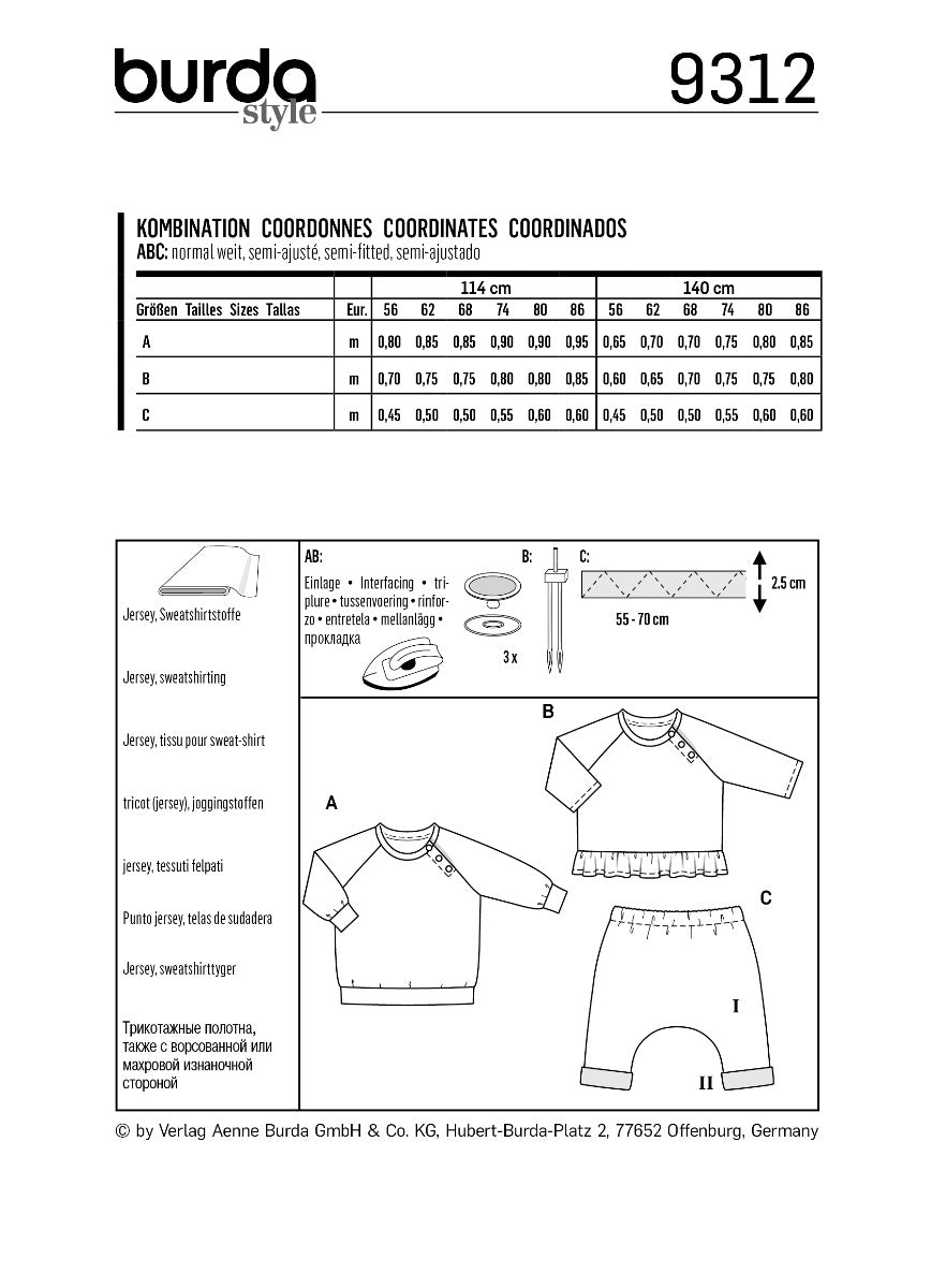 Burda 9312 Sweatshirt Schnittmuster - Ribes y Casals