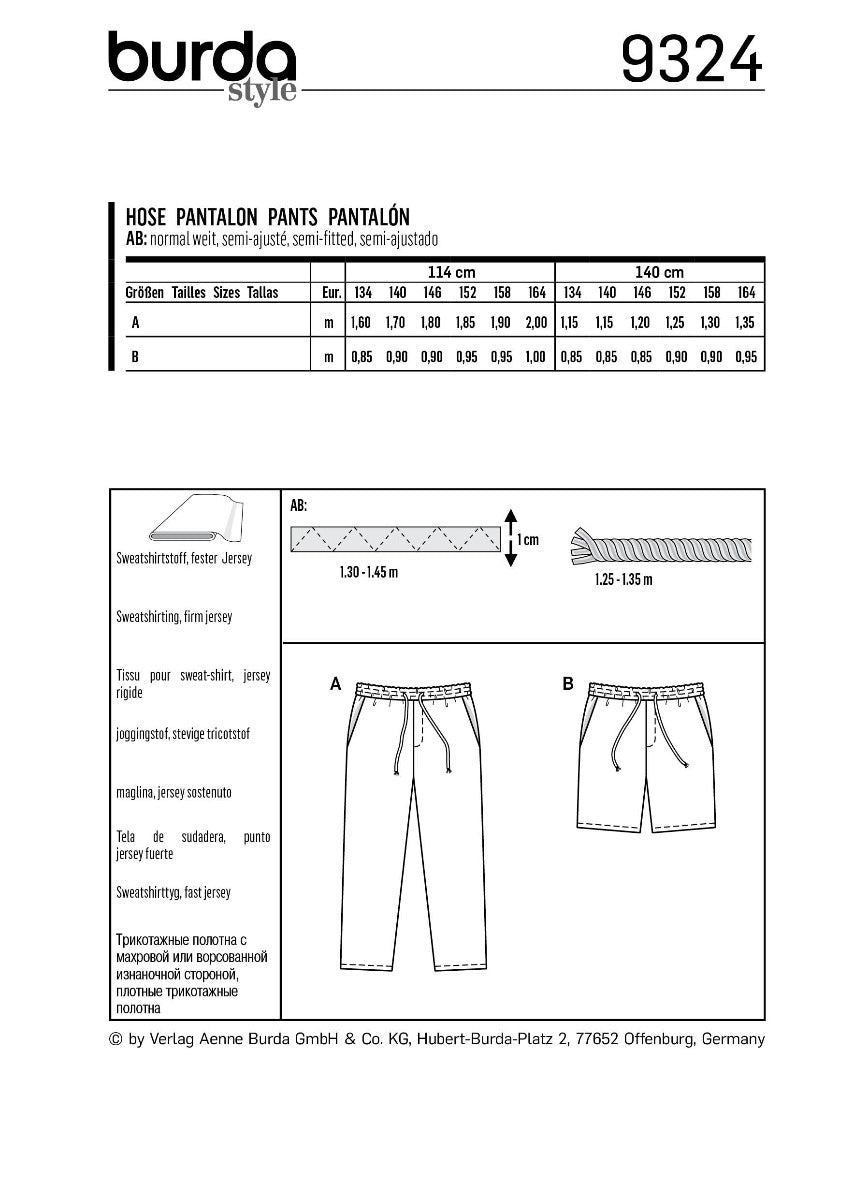 Schnittmuster Burda 9324 Hose - Ribes y Casals