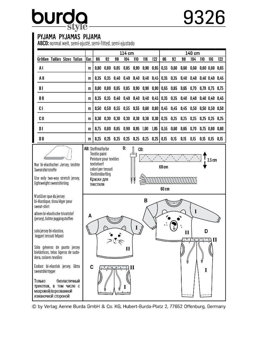 Schnittmuster Burda 9326 Pyjamas - Ribes y Casals