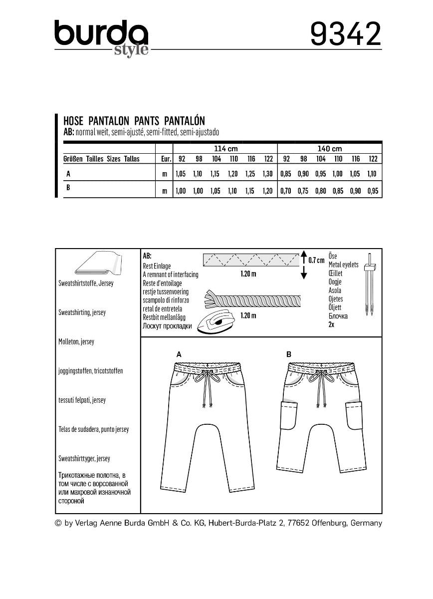 Schnittmuster Burda 9342 Hose - Ribes y Casals