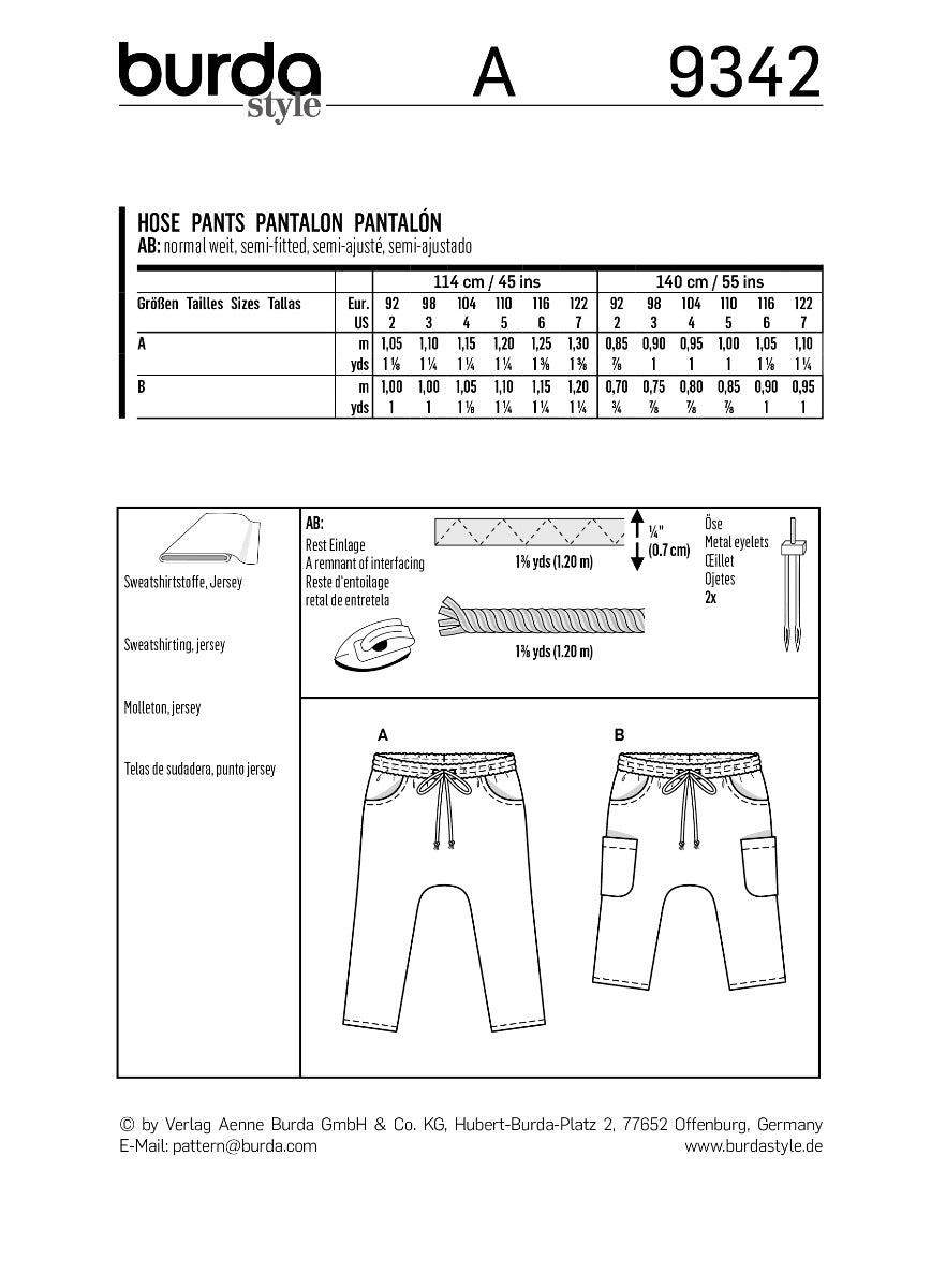 Schnittmuster Burda 9342 Hose - Ribes y Casals