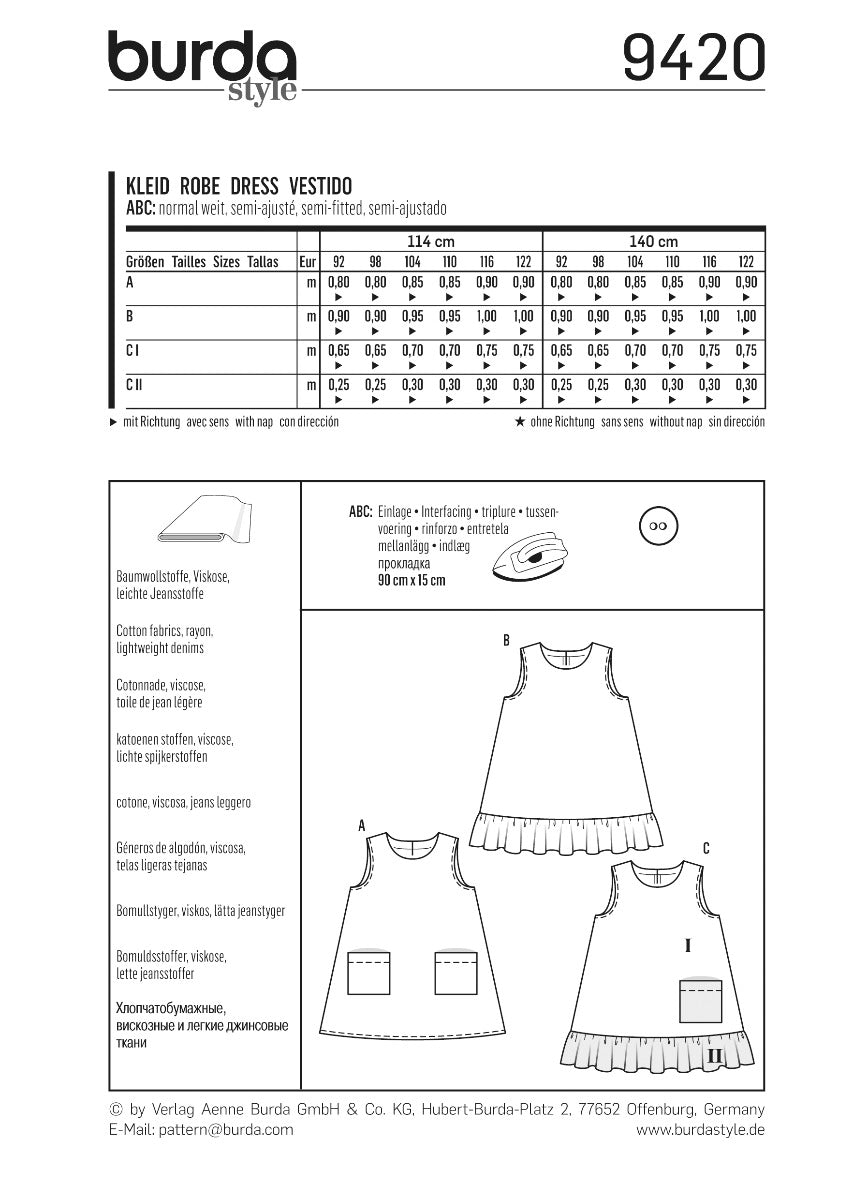 Schnittmuster Burda 9420 Kleid - Ribes y Casals