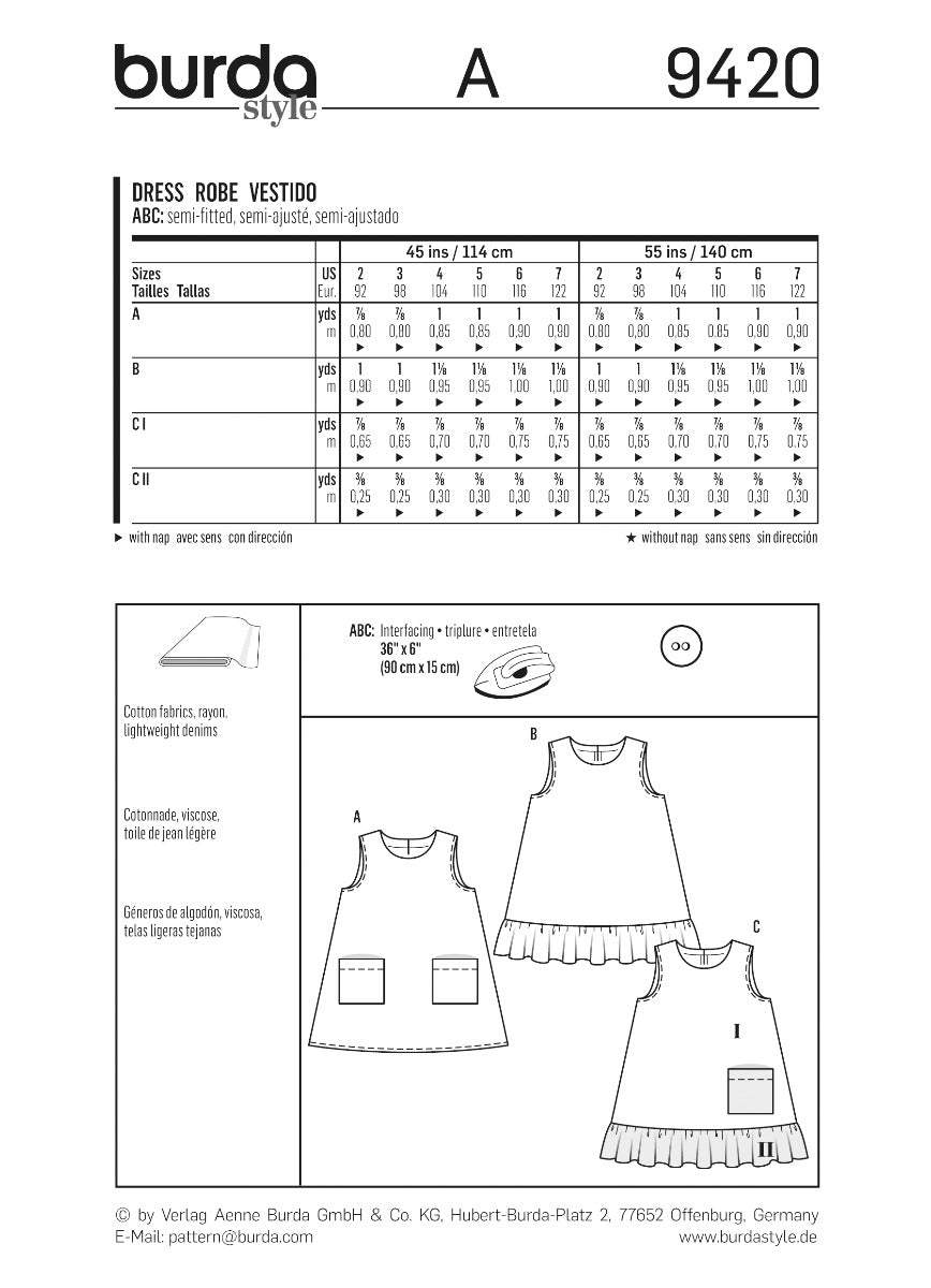 Schnittmuster Burda 9420 Kleid - Ribes y Casals