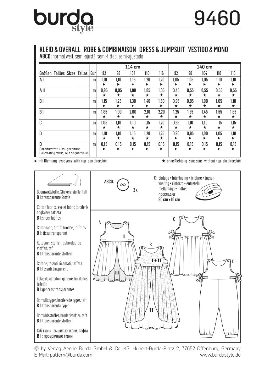 Schnittmuster Burda 9460 Kleid y Jumpsuit - Ribes y Casals