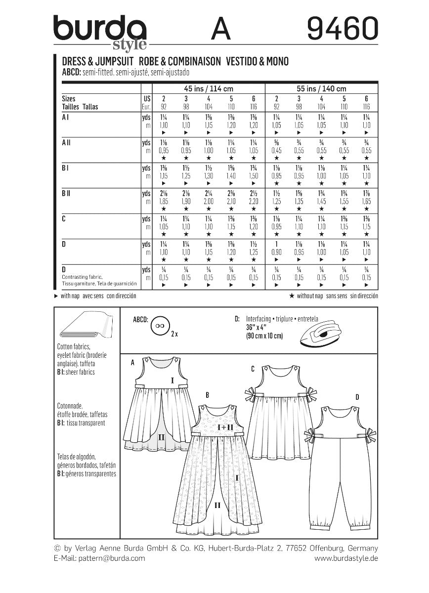 Schnittmuster Burda 9460 Kleid y Jumpsuit - Ribes y Casals