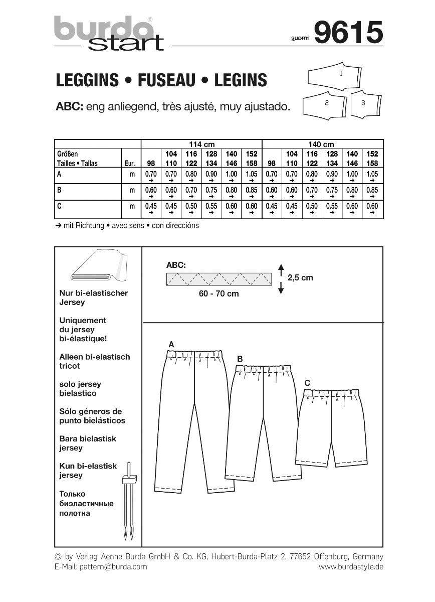 Schnittmuster Burda 9615 Leggins - Ribes y Casals