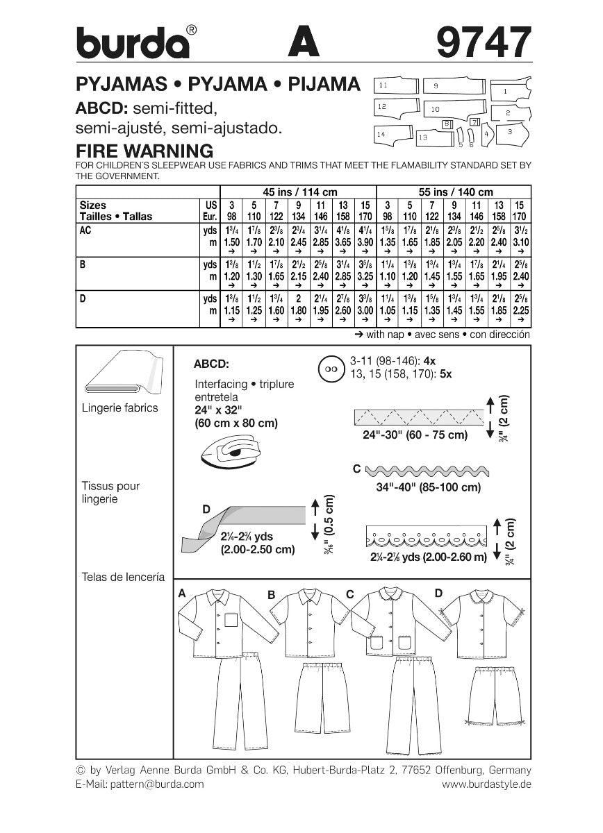 Schnittmuster Burda 9747 Pyjamas - Ribes y Casals