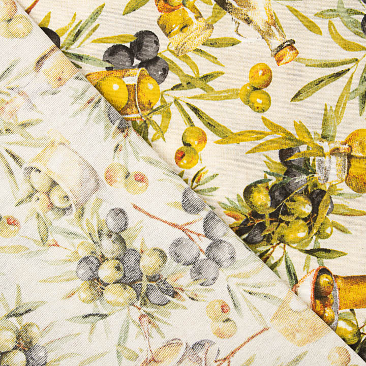 Bedrucktes Canvas mit Oliven- und Olivenöl-Motiv - Ribes y Casals