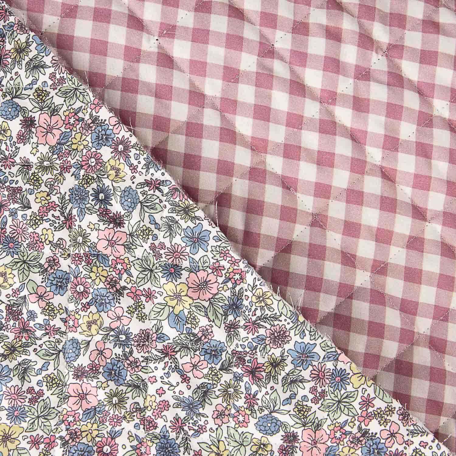 Gesteppte Vichy-Popeline in Rosa und mit Blumenmuster - Ribes y Casals