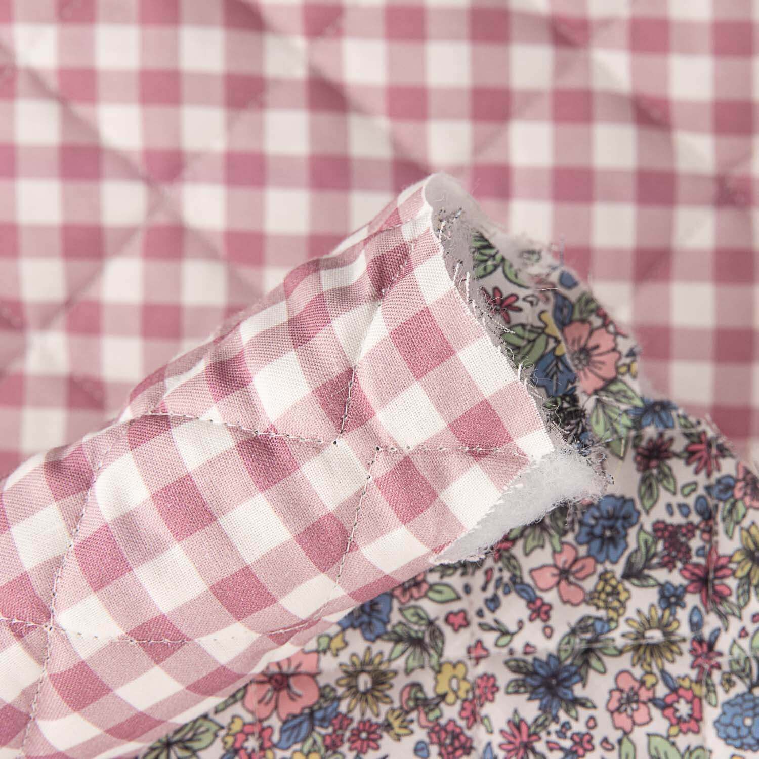 Gesteppte Vichy-Popeline in Rosa und mit Blumenmuster - Ribes y Casals