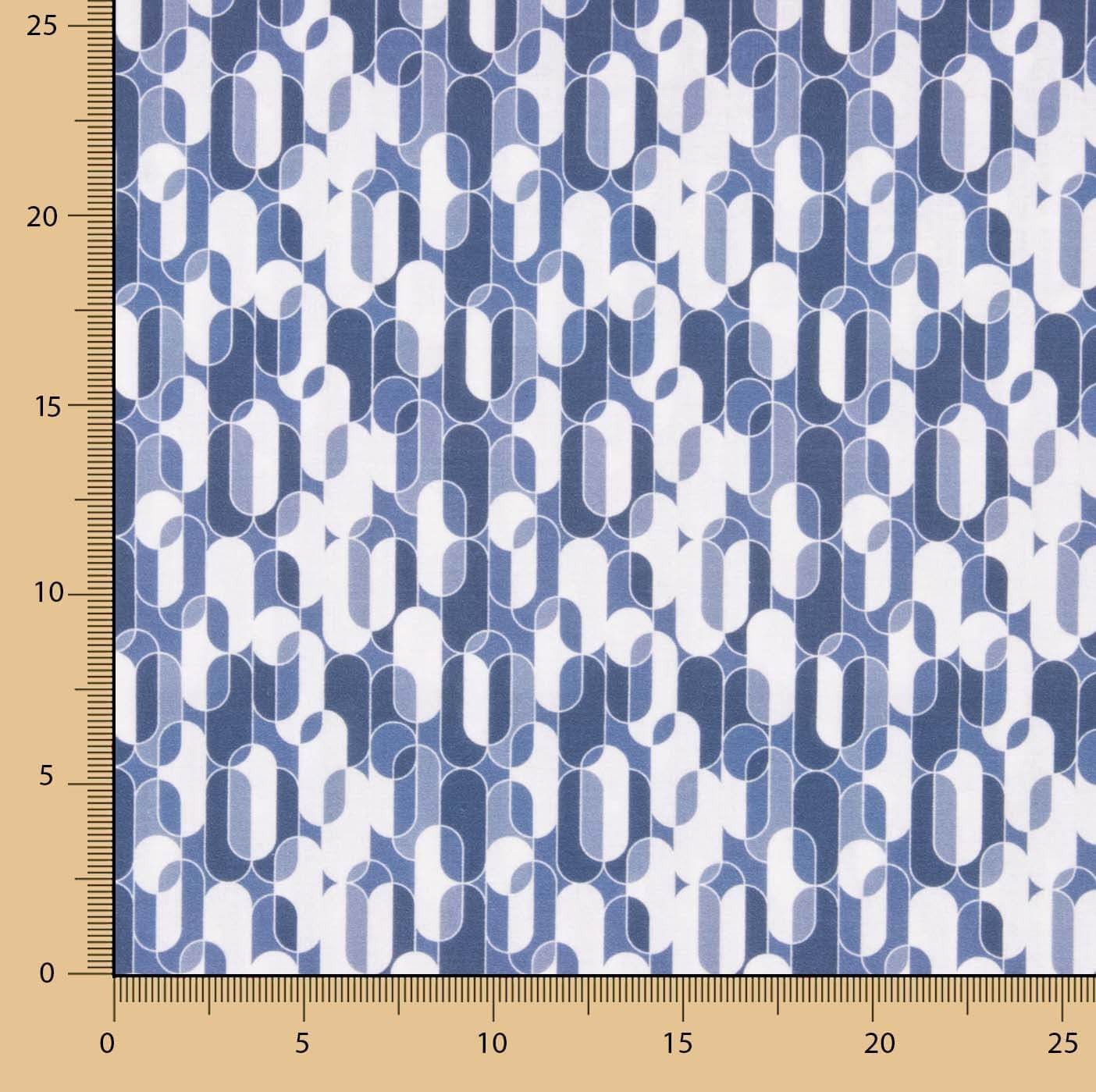 Perkal bedruckt mit geometrischem Retro-Muster in Blau - Ribes y Casals