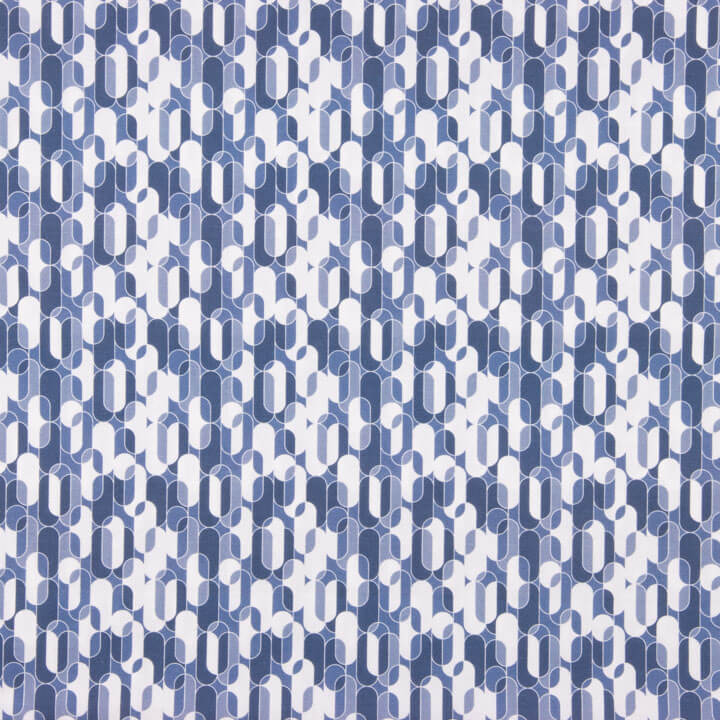 Perkal bedruckt mit geometrischem Retro-Muster in Blau - Ribes y Casals