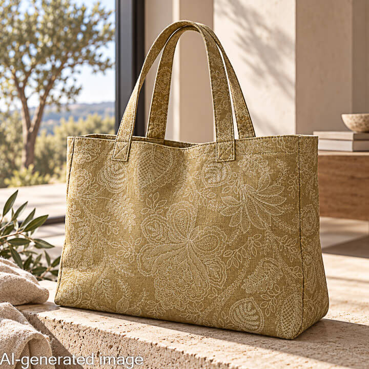 Canvas im Leinenstoff-Look mit provenzalischem Blumenmuster in Senfgelb - Ribes y Casals