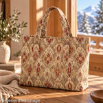 Canvas mit Leinenoptik, orientalisches Ikatmuster in Taupe - Ribes y Casals