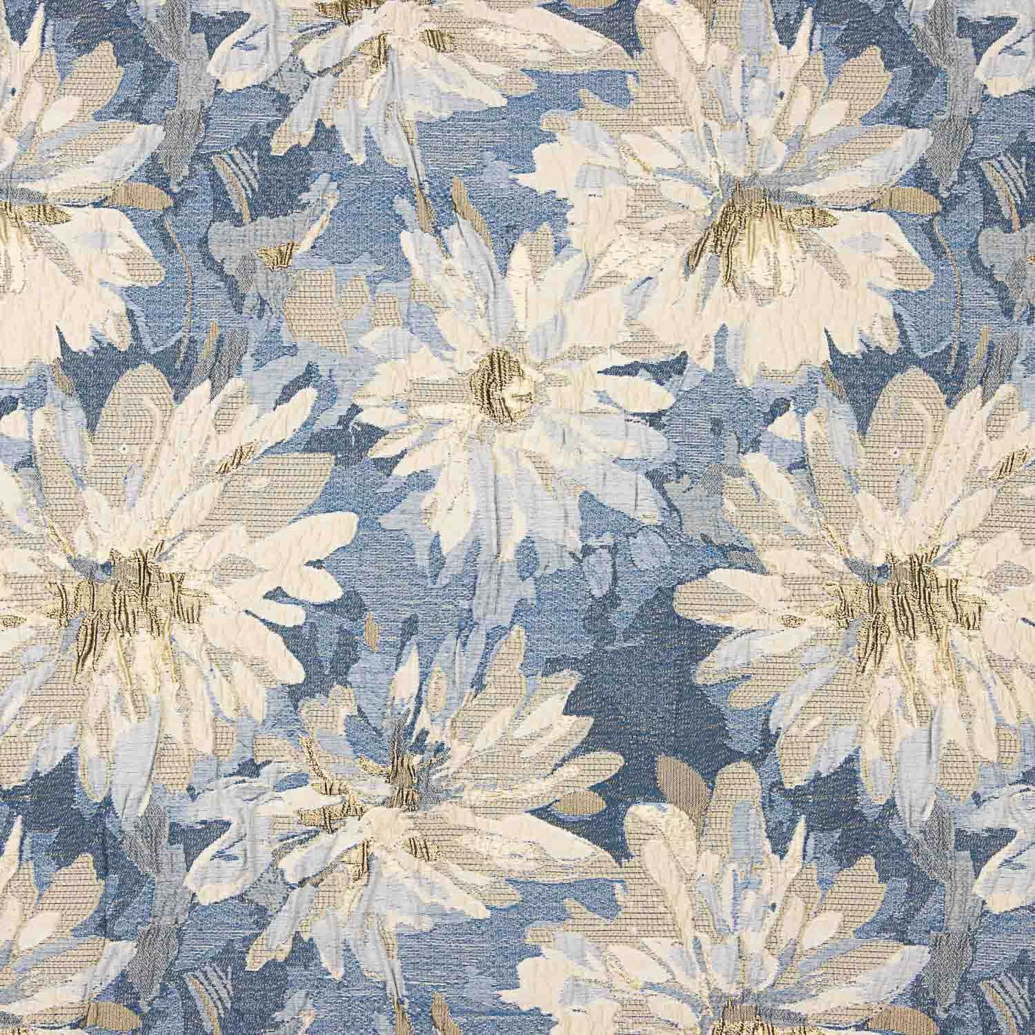 Brokat Floral Brokat Gänseblümchen Blau und Gold - Ribes y Casals