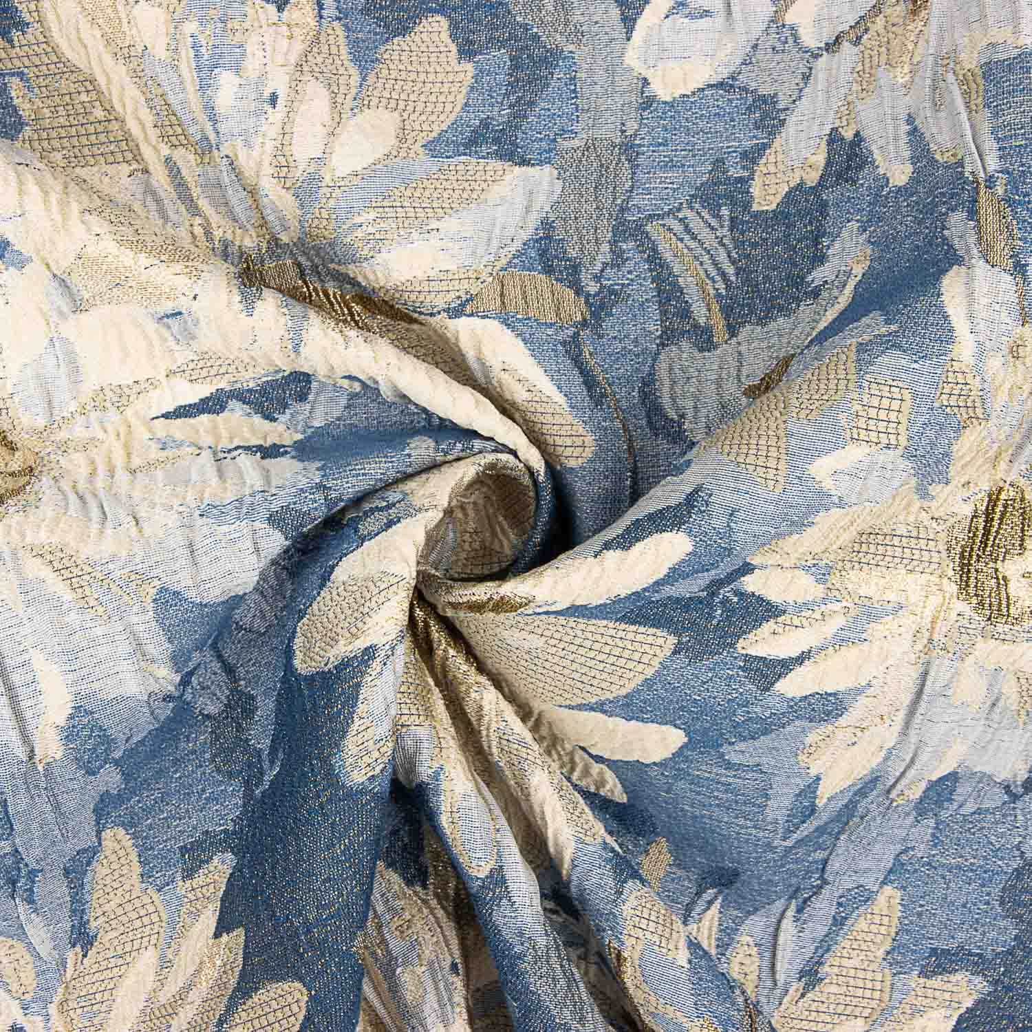 Brokat Floral Brokat Gänseblümchen Blau und Gold - Ribes y Casals