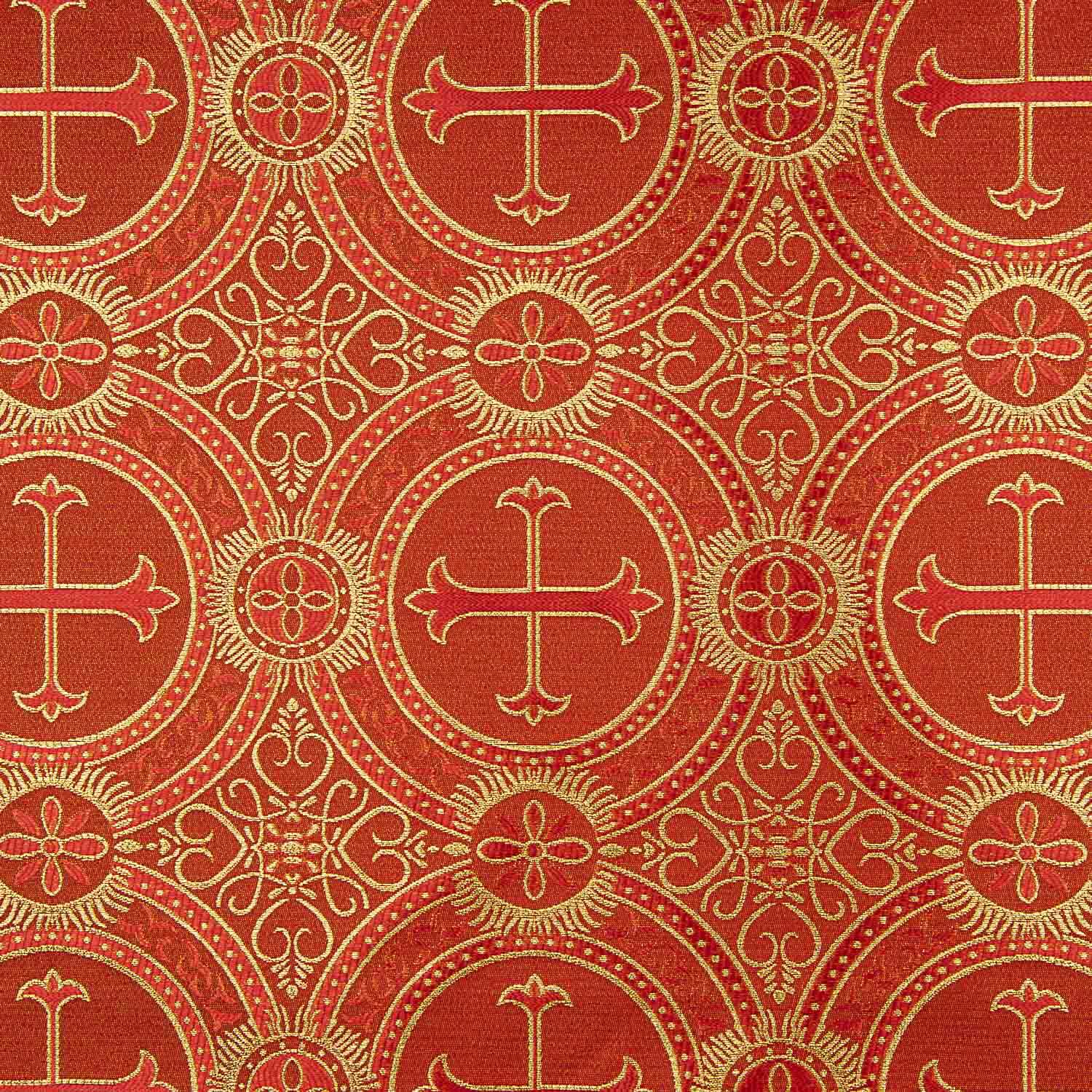 Liturgisches Kreuz aus rotem Brokat und goldenem Medaillon - Ribes y Casals