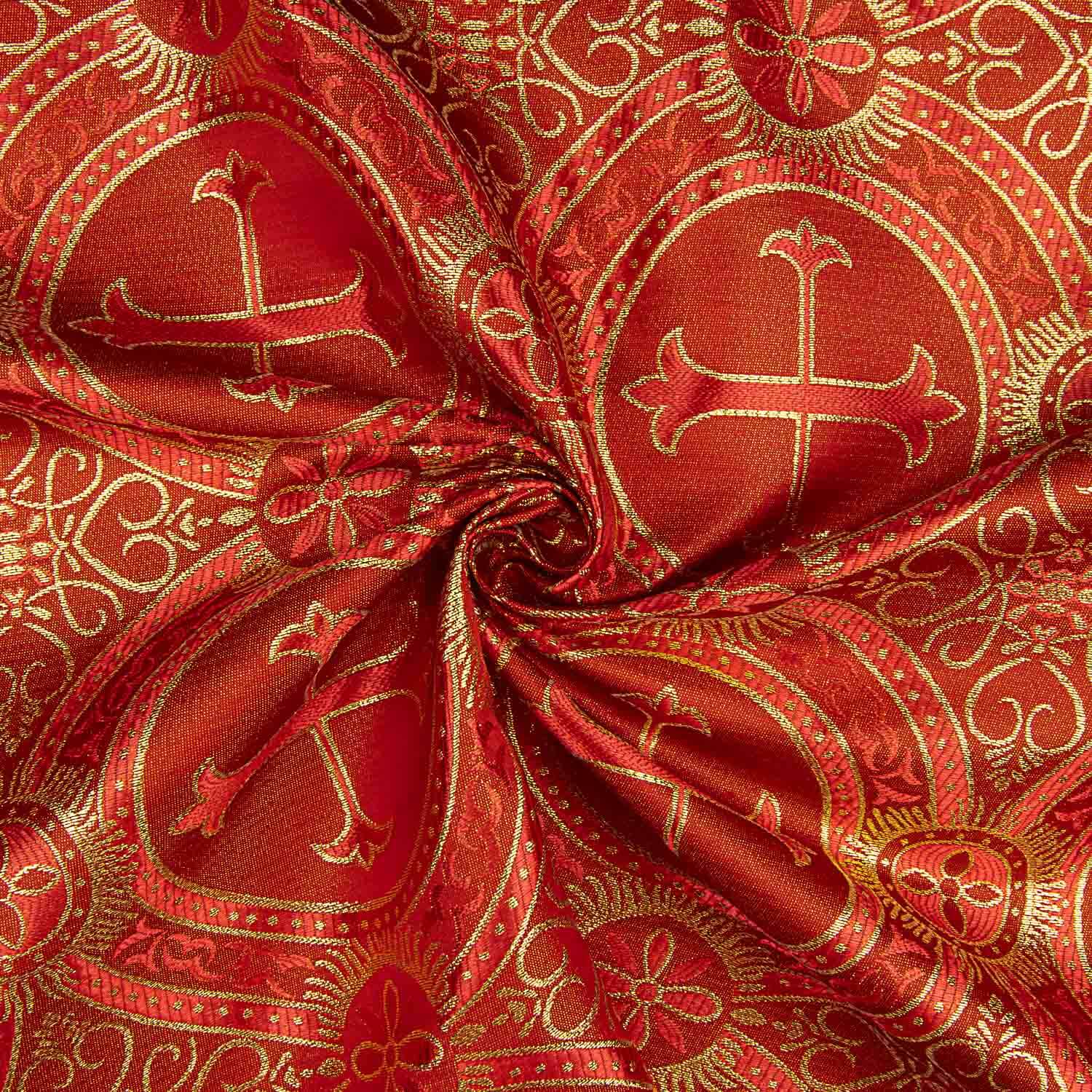 Liturgisches Kreuz aus rotem Brokat und goldenem Medaillon - Ribes y Casals