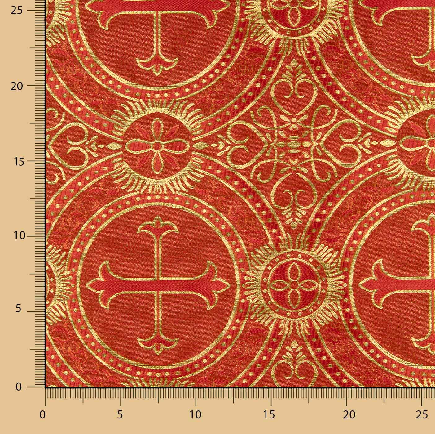 Liturgisches Kreuz aus rotem Brokat und goldenem Medaillon - Ribes y Casals