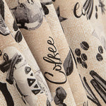 Bedrucktes Canvas in Kaffeefarbe, Kaffeemaschinen und Kaffeebohnen - Ribes y Casals