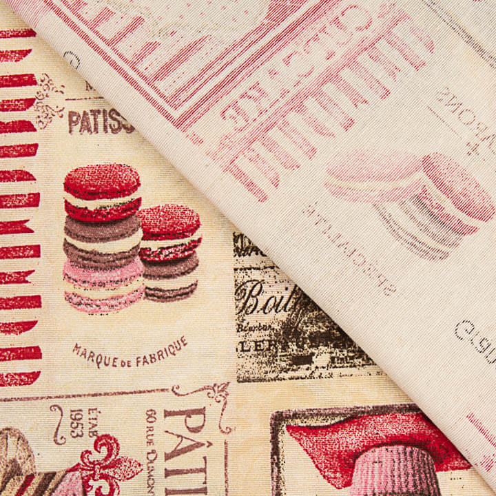 Bedrucktes Canvas mit Cupcakes und Macarons mit Vintage-Muster im Paris-Stil - Ribes y Casals
