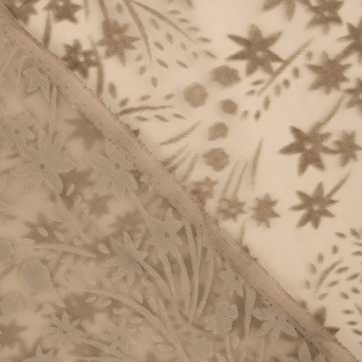 Ausbrenner mit Blumenmuster in Beige-Tönen auf Chiffon - Ribes y Casals